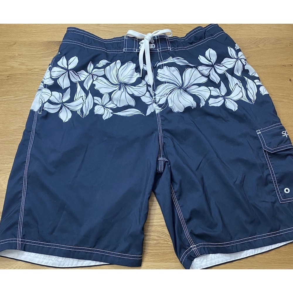 Speedo Swim Trunks Men's Size L Navy Blue White Swimsuit Large Beach Shorts